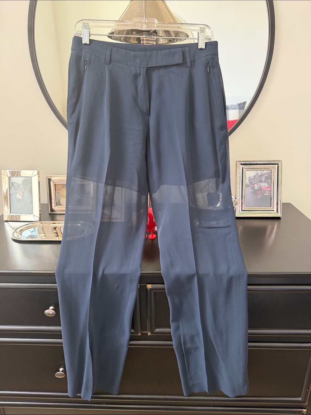 Akris Sheer Navy Silk Georgette Pants S/M (6)